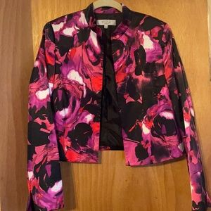 Floral print, pink, black and fuchsia jacket.